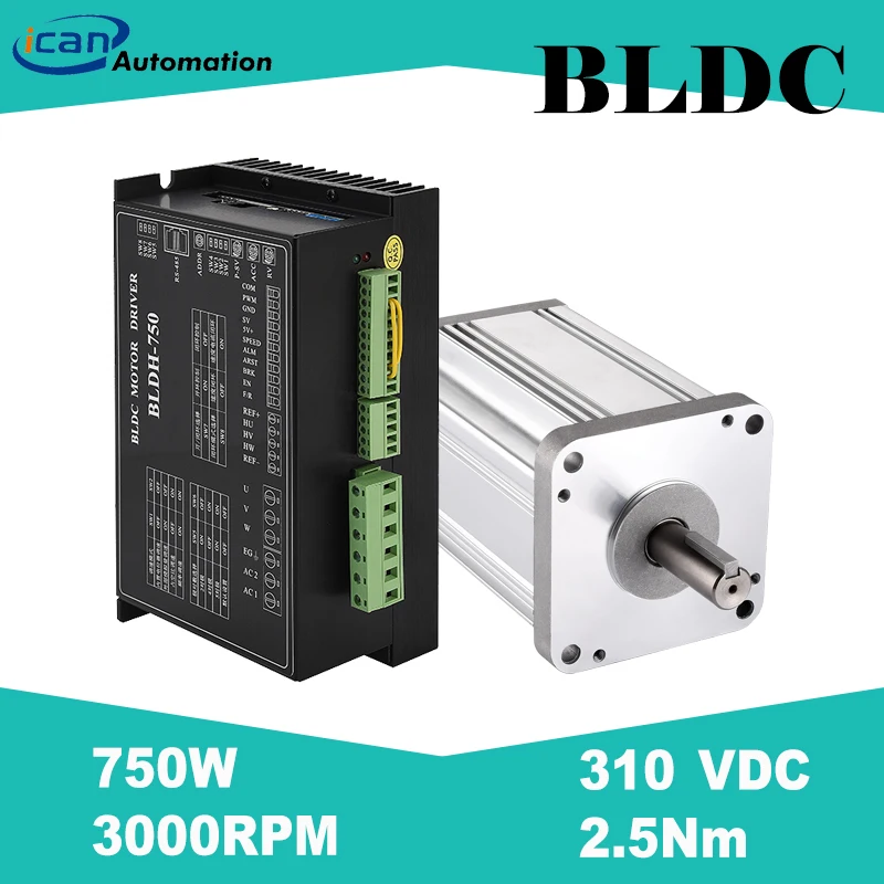 

ICAN 310VDC BLDC Motor Driver with Hall Sensor 2.5Nm 4000RPM 750W High Voltage Brushless Motor Kits for Cnc