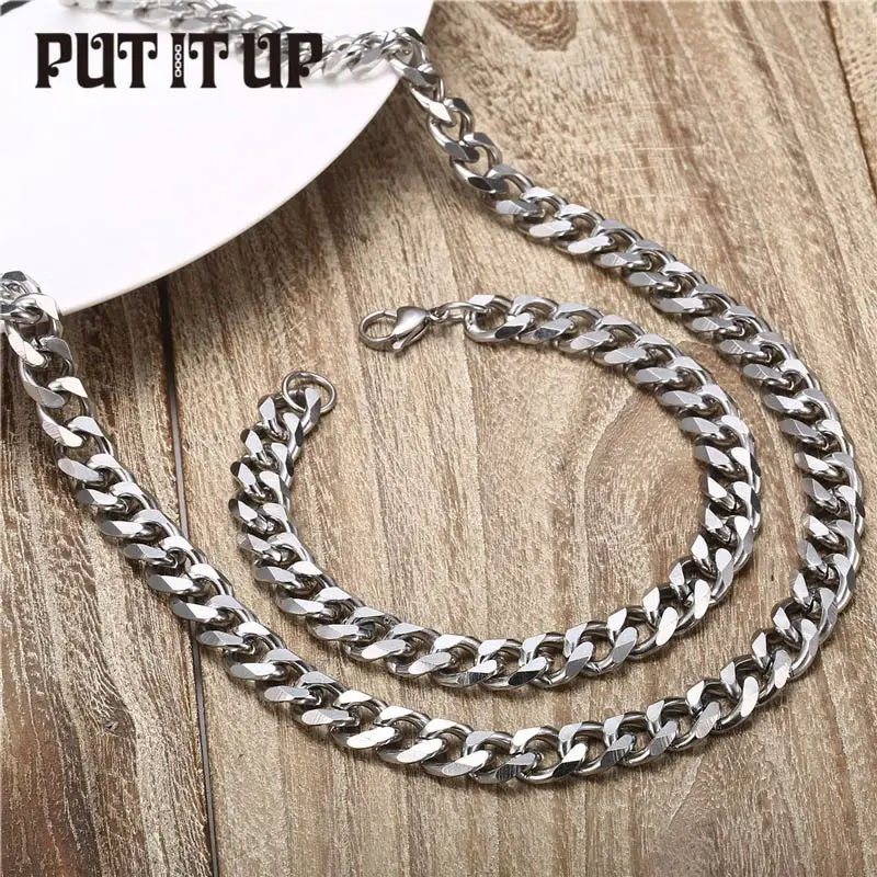 

Personality Cuban Chain Necklace Titanium Stainless Steel Hip Hop Rock Street Big Chain Bracelet Couple Jewelry Birthday Gift