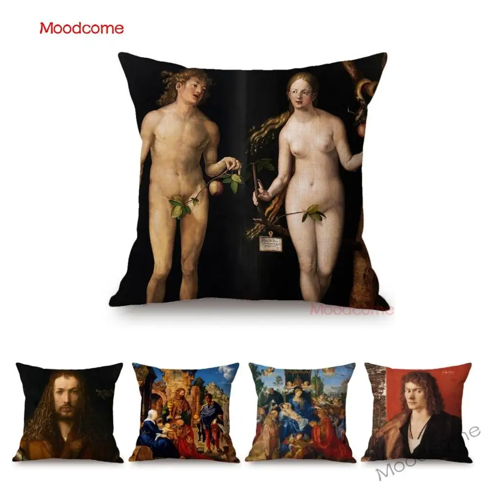 

German Painter Albrecht Durer Oil Painting Bible Story Adam and Eve Oil Painting Sofa Pillow Case Wall Art Decor Cushion Cover