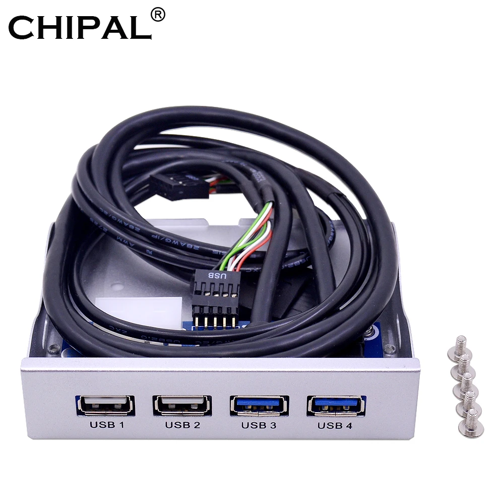 CHIPAL Silver 4-портовый USB 2,0 USB 3,0 концентратор передней панели, 20-контактный сплиттер, внутренний комбинированный адаптер кронштейна для настольного компьютера, 3,5-дюймовый гибкий отсек - изображение