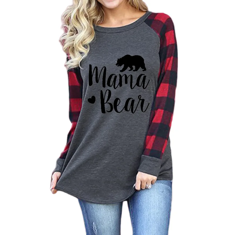 

Carney blouse popular mamabear bear print round neck long sleeve T-shirt