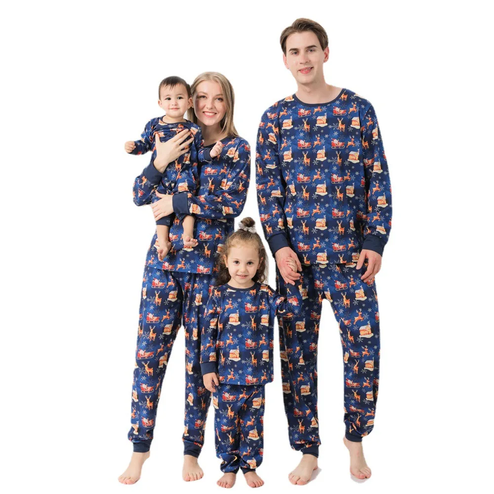 

New Year Family Christmas Matching Outfit Pajamas Santa Claus Cartoon Print Dad Son Baby Mom Daughter Homewear