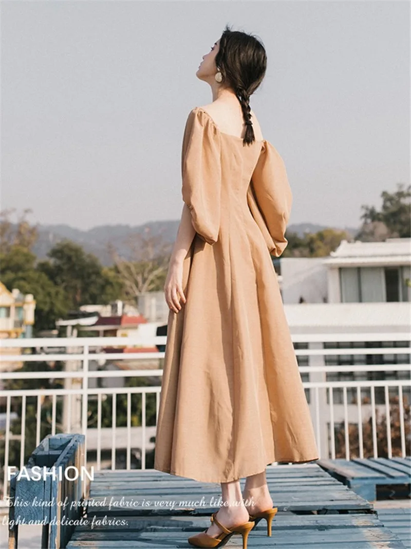 

Mazefeng New 2020 Spring Summer Women Dresses Lantern Sleeve Square Collar Off Shoulder Vintage Empire Lady Long Dresses DR0046