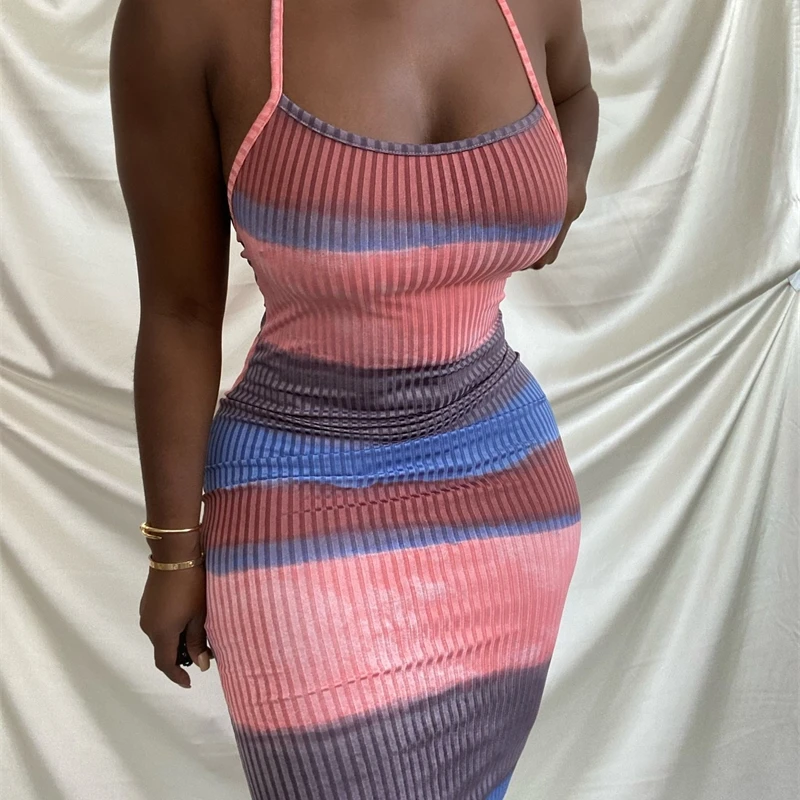 

Women's casual waist Maxi Stripe Print Dress