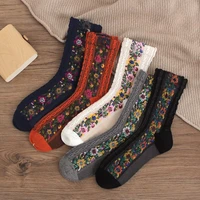 ca078 5 pairs vintage funny socks cute flower print women socks autumn winter thick cotton fabric skarpetki all match