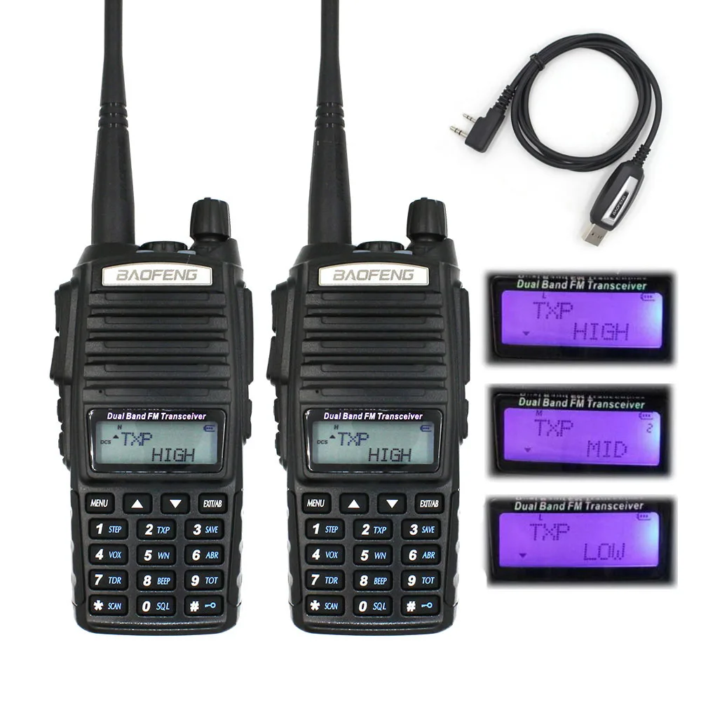 2 шт./лот BaoFeng real 8 Вт UV-82 Высокая мощность двухстороннее радио портативное радио двухдиапазонное VHF/UHF 10 км дальняя рация UV82 - Цвет: 2pcs-UV-82-8W-USB