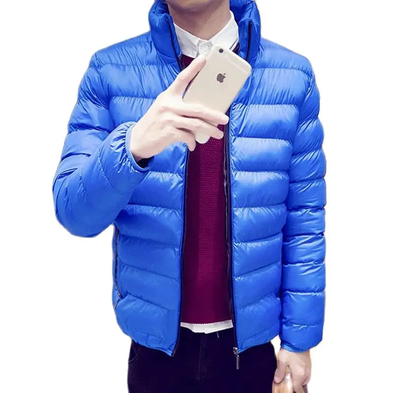 2021 Autumn Winter Jacket Men Thicken Warm Cotton-padded Mens Jackets Slim Fit Stand Collar   Solid-Color Coat Jackets Coats