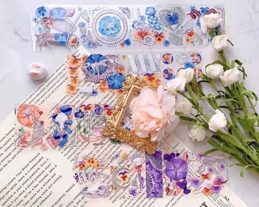 

Big Size Vintage Flower Bone Washi Tape for Card Making Bullet Journal DIY Scrapbooking Decorative Sticker