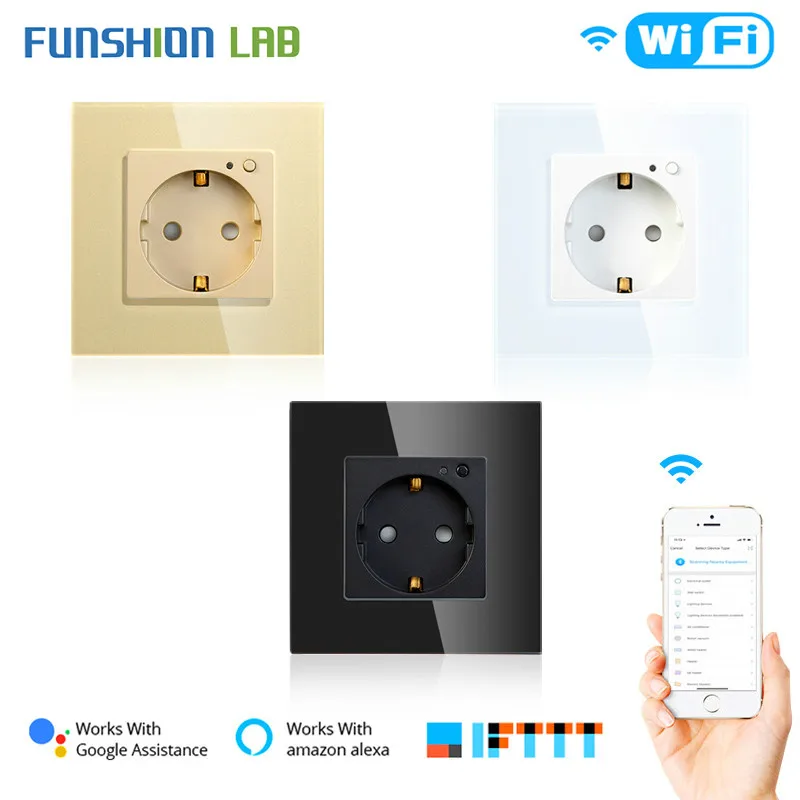 ЕС WiFi умная розетка 16А стеклянная панель Gemany жизнь/Tuya пульт дистанционного
