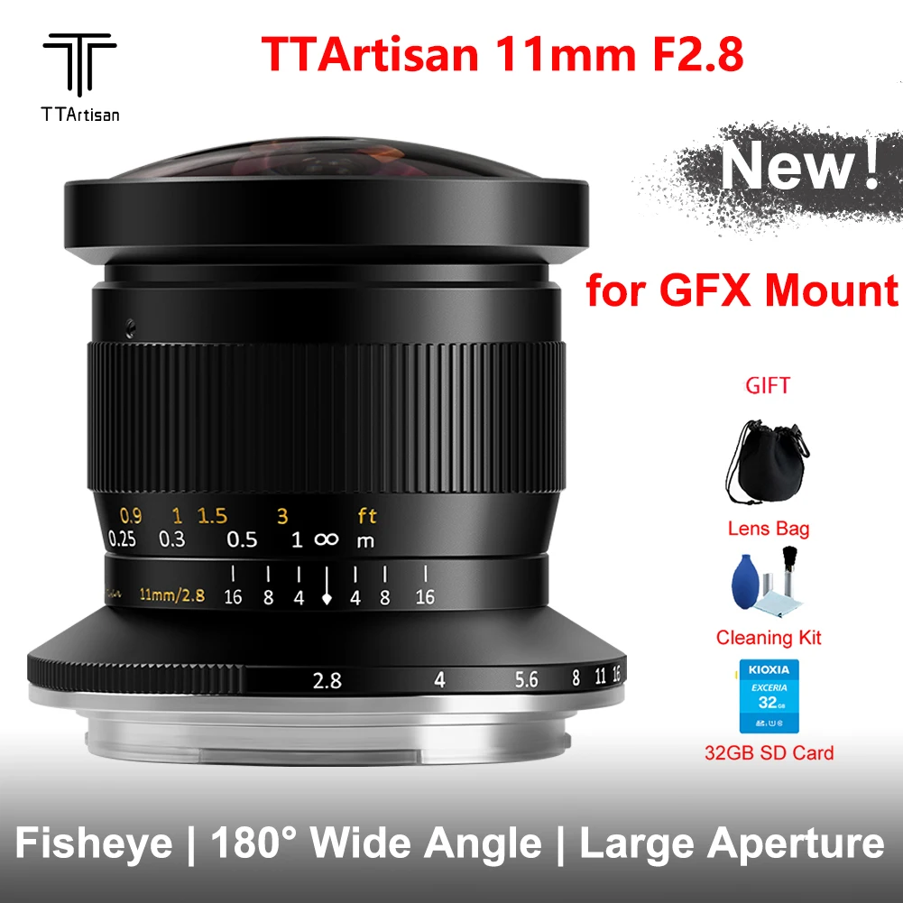 

TTArtisan 11mm F2.8 Full Fame Fisheye Wide Angle Manual Focus Prime Lens for Fujifilm GFX Mount Camera GFX100 GFX50S GFX50R