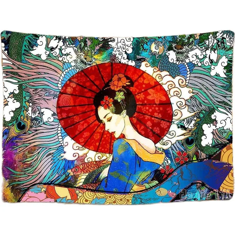 

Japanese Art Geisha Girl Dragon And Koi Wall Hanging Hippie By Ho Me Lili Tapestry Bedroom Living Room Dorm Decor