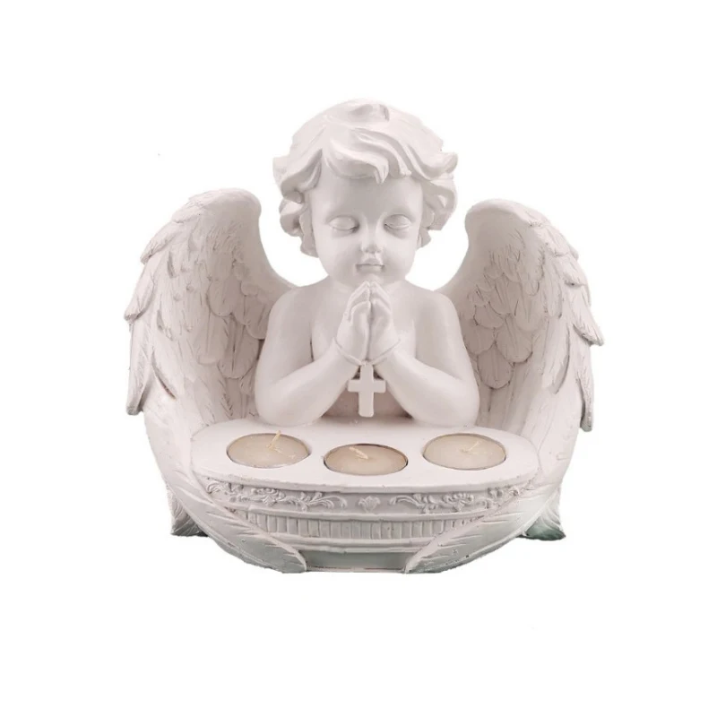

European Resin Home Furnishing Crafts Decoration Gifts Pray Angel Candlestick Catholic Prayer Candle Holder Home Decoration