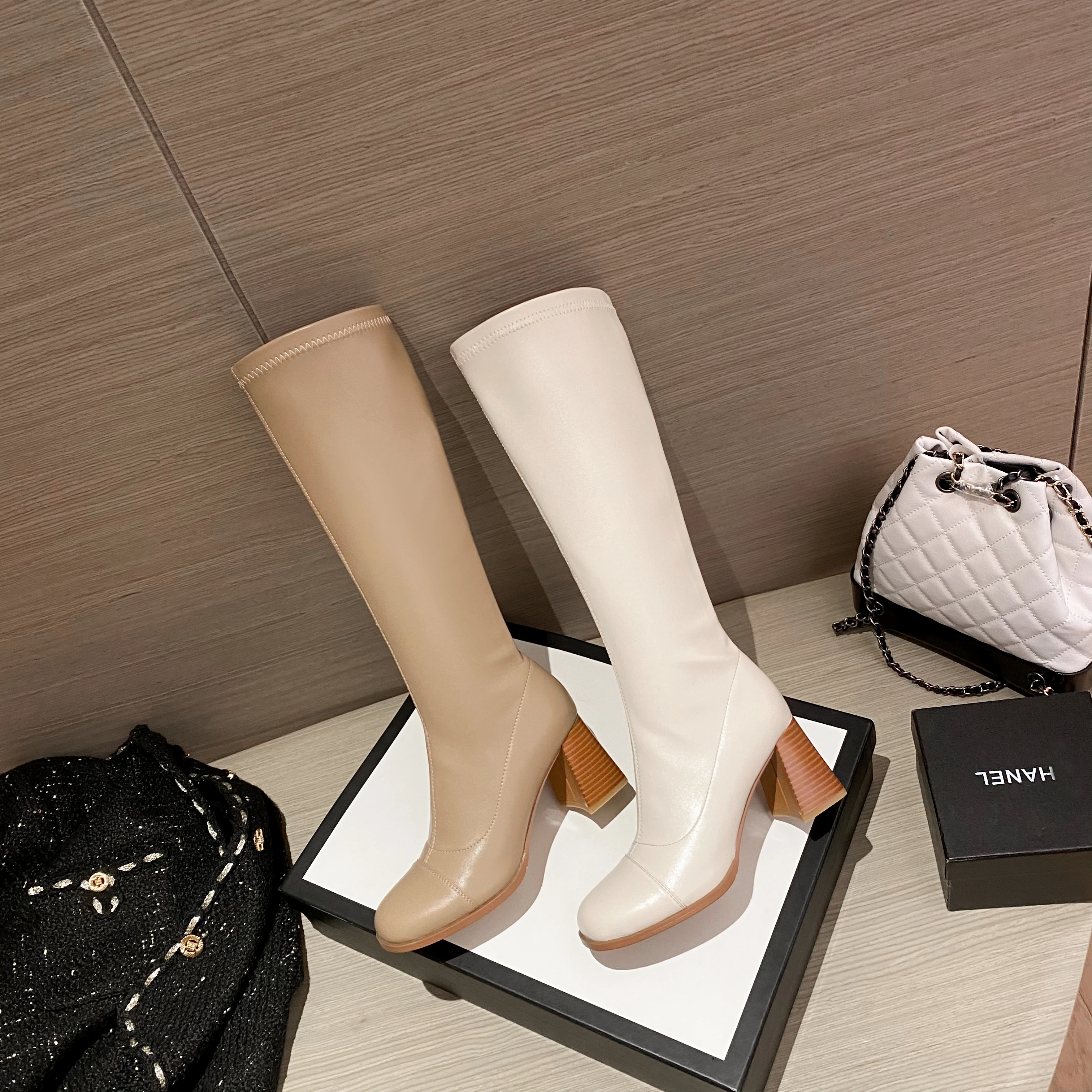 

Женские кожаные ботинки средней длины, вечерние ень-зима 2021