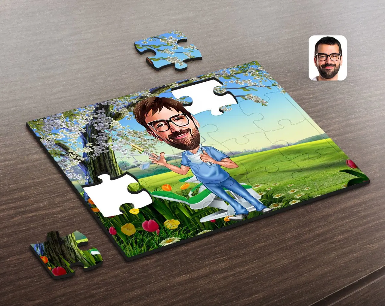 

Personalized Men 'S Dentist Caricature Of Wooden Puzzle-4 Decoration Girlfriends Gift Moment Happy Design Modern Quality reliable