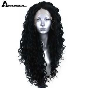 Anogol 13x2.5 парик на сетке спереди черный афро длинные кудрявые волосы вьющиеся термостойкие синтетические парики с бесплатной частью для женщин Бразильский