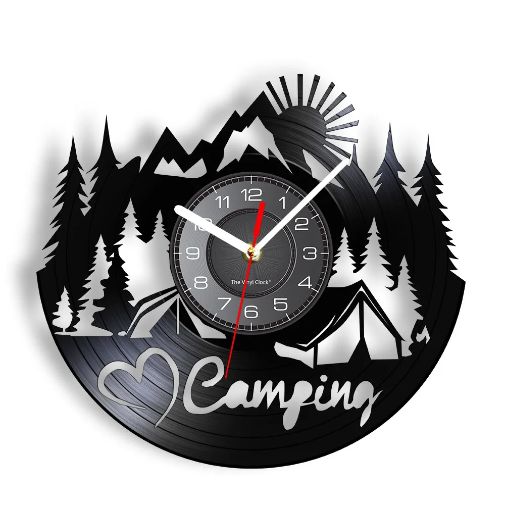 Camping Vintage Wall Clock Made Of Re-purposed Vinyl Record RV Home Decor Silent Clock For Bedroom Outdoorsy People Camper Gift