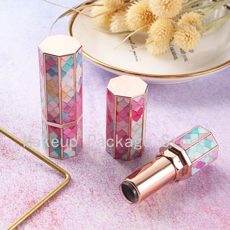 

10/30/50pcs Empty Pink Gradient Scale 3d Eight Sides Colorful 12.1mm Lipstick Tube Lip Balm Container Lipstick Shell Packaging