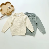 toddler kids girl sweaters cotton knitted newborn infant pullovers jumpers autumn solid turn down neck long sleeve baby knitwear