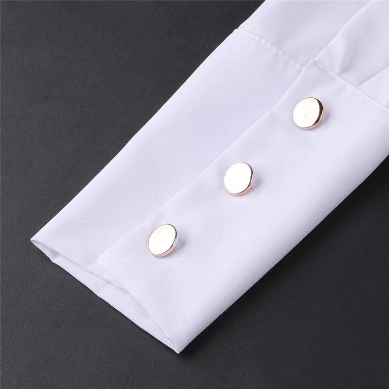 

Office Women's Blouse White Female Shirt Solid Casual Blouse 2021 Fashion Long Sleeve Stand-up Collar Metal Button Women Tops