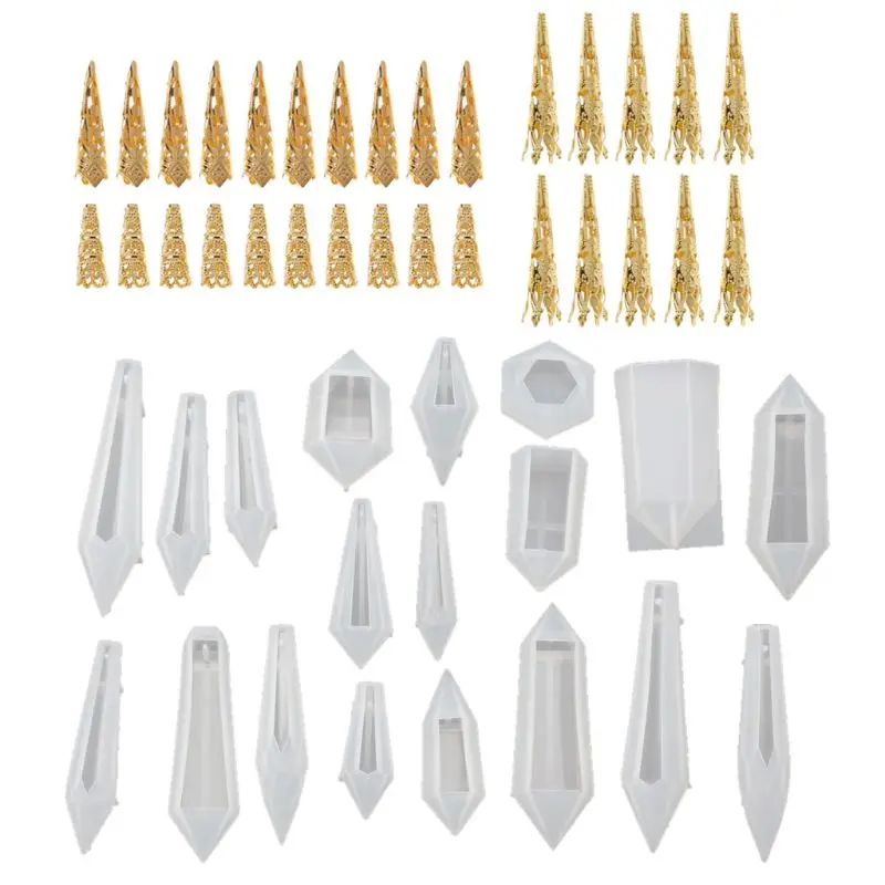 

19Pcs Resin Pendulum Mold Silicone Quartz Crystal Molds with 30Pcs Bead Kit W0YA