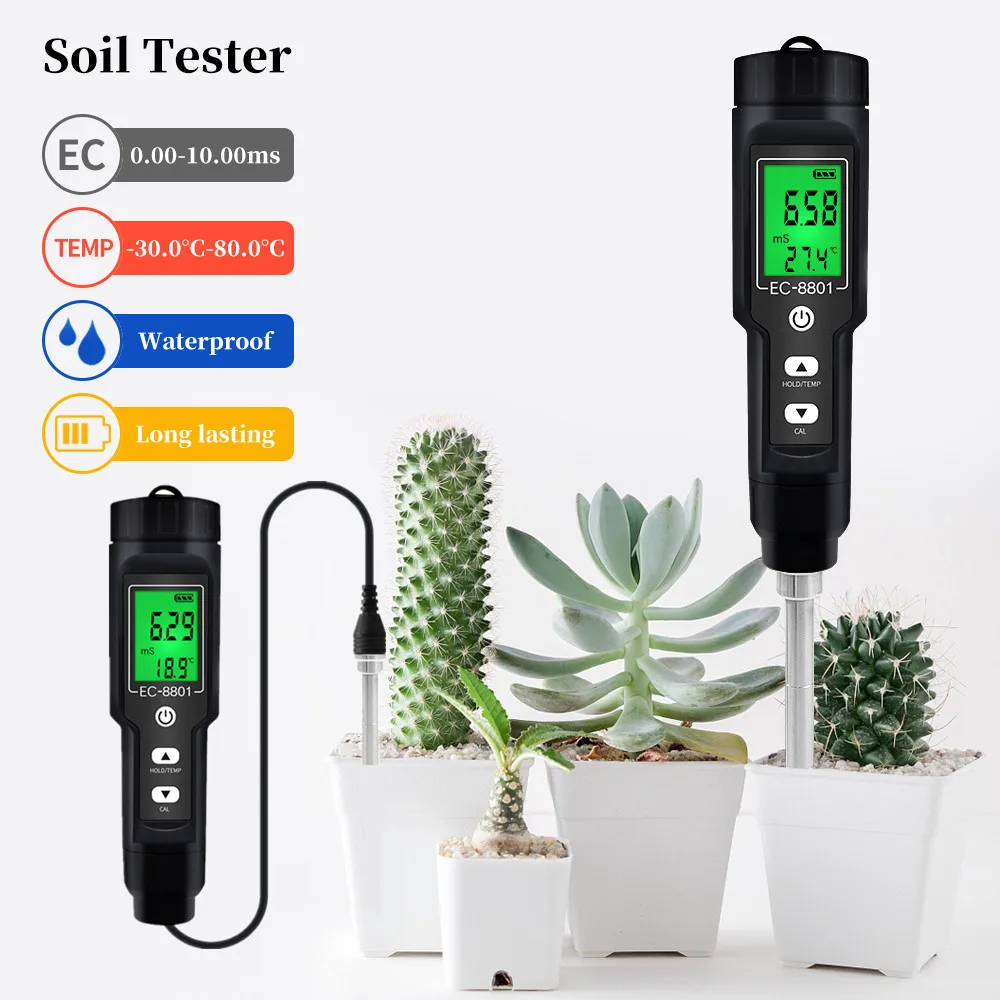 Medidor de ph do Solo Tester Medidor ec para o ph do Solo Tds cf Luz Solar Umidade Jardim Temp Umidade do Solo Sensor Calibre Opcional Medidores de PH