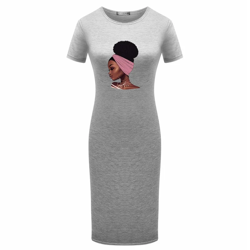 

Black Girl Print Pencil Dress Women Short Sleeve Elegant Slim Bodycon Dresses Sukienka Woman Clothes Summer 2021 Fashion Mujer