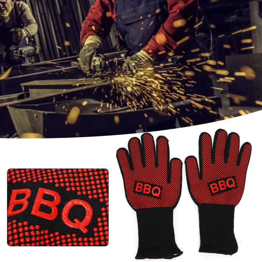 1482F 800 Degress Heat Resistant Fire Gloves Flame Retardant Antiskid Fireproof Grill Microwave Oven BBQ Baking Hand Protection |