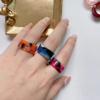 gradient rainbow resin ring opening acrylic matching geometric korean fashion round jewelry set party gift ring for women