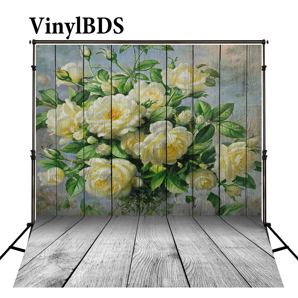 

VinylBDS Mothers Day Photography Backdrops Yellow Bouquet Backgrounds White Wood Wall Backgrounds Large Size Seamless Photo