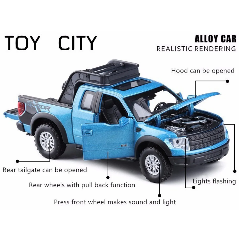 Литая модель автомобиля Ford Raptors F150 1:32 Игрушечная металлическая Инерционная для