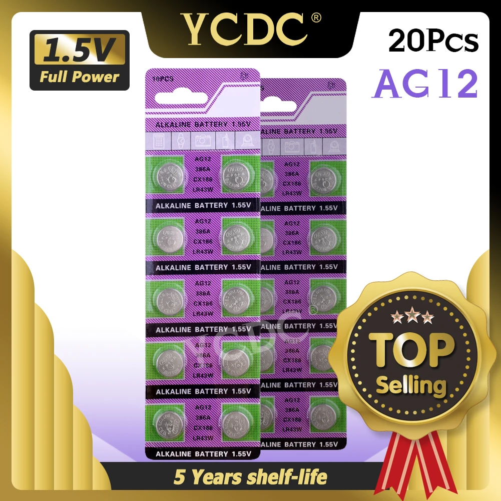 Щелочные батареи для часов 20 шт. 1 55 в AG12 AG 12 LR43 LR1144 Pilas SR43W SR43 SR1142 GP386 Кнопочная