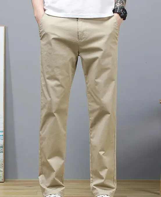 

Men's cotton casual pants loose straight leg comfortable trousers