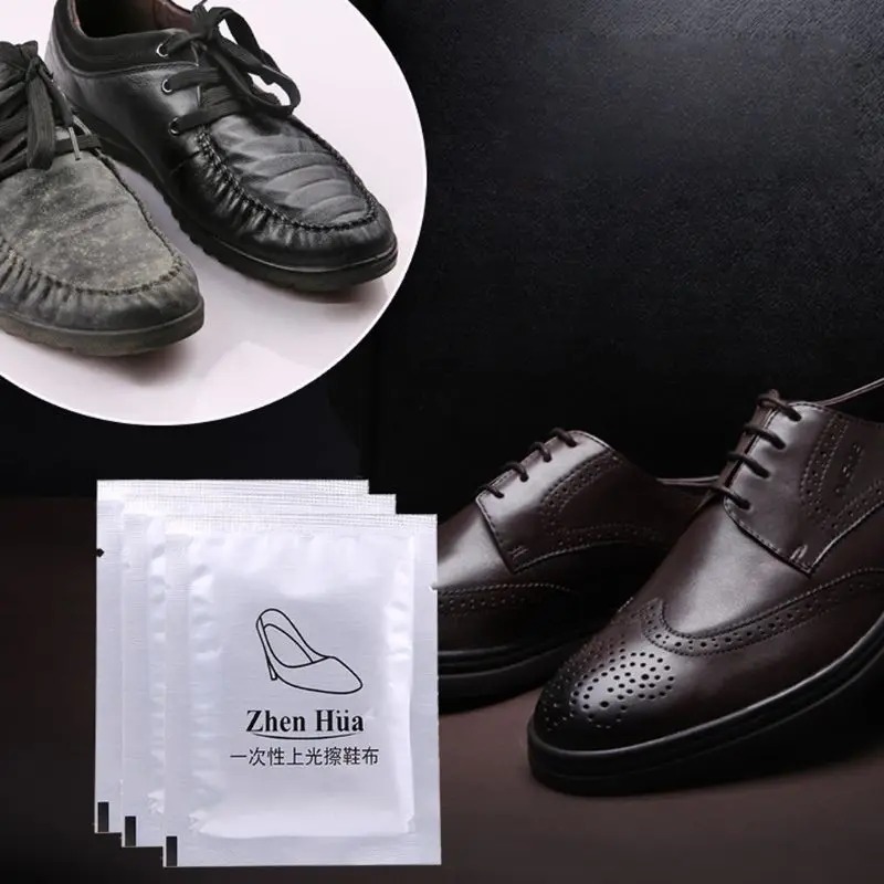 Одноразовые влажные салфетки для чистки кожаной обуви упакованные в