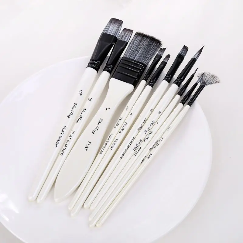 

10pcs Paint Brushes with Storage Case Set Nylon Hair Watercolor Gouache Paintbrushes Painting Tool Art Supplies C26