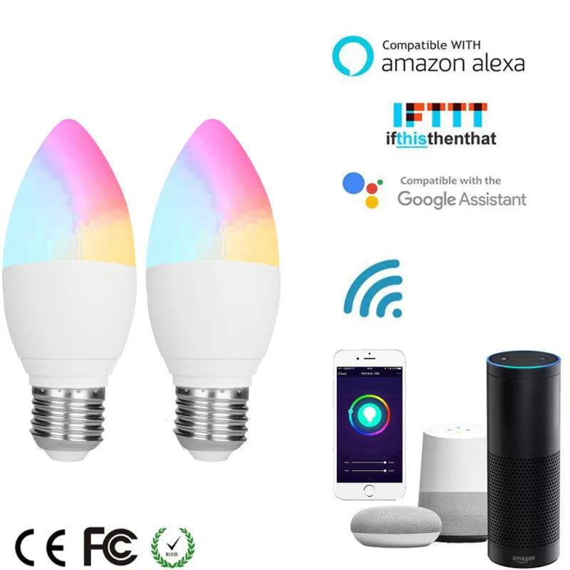 2020 быстро раскупаемый 1 шт. WiFi смарт лампы светодиодный 6 Вт RGB E14/E26/E27/B22 Цвет