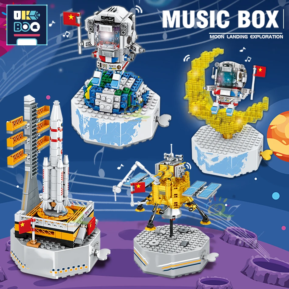 

UKBOO 300+PCS Space Music Box Building Blocks Lunar Astronaut Carrier Rocket Chang-e 5 Probe Exploration Bricks Toy for Children
