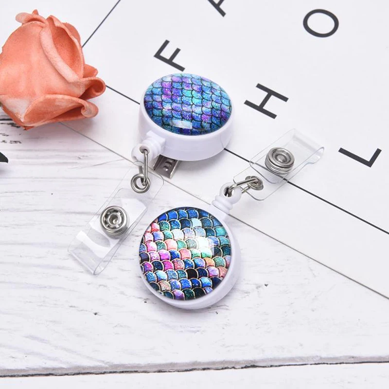 Mermaid Scales Keychain Shell Badge Reel Retractable Keyring For Woman Card Pass ID Holder Key Chain | Украшения и аксессуары