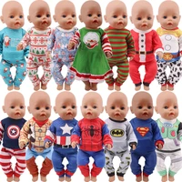 2 pcsset christmas pajamas superheros doll clothes for 43cm new born baby18inch american doll girlsnew logan boy baby clothes