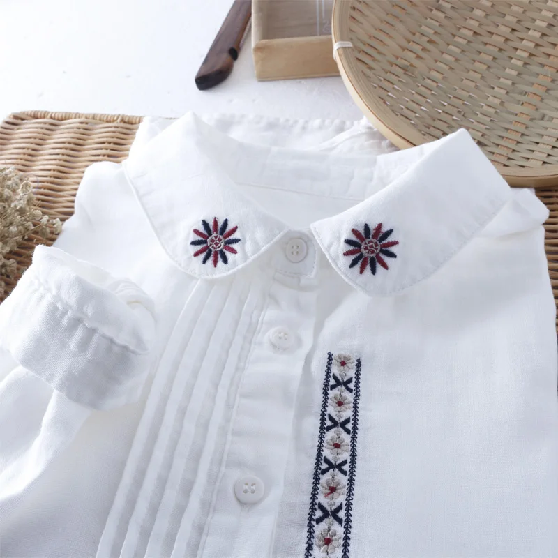 

Embroidered Doll Collar Shirt Simple Blouse Small Fresh Cotton Shirt Top Women