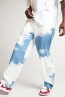 mens new loose white water wash straight tube tie dyed casual jeans four seasons