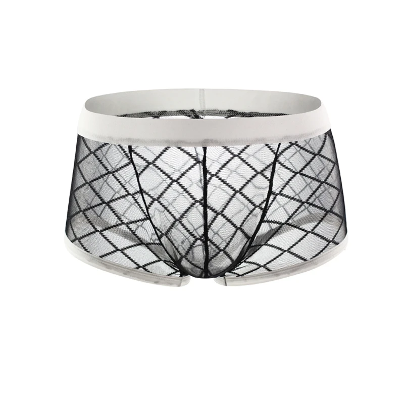 Мужские трусы боксеры с низкой талией Сетчатое Прозрачное нижнее белье шорты