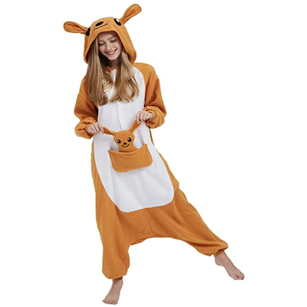 

Cute Animal Kangaroo Pajamas Homewear Pijama Cosplay Pijamas Unisex Adults Flannel Onesies Women Clothes Sleepwear Robe
