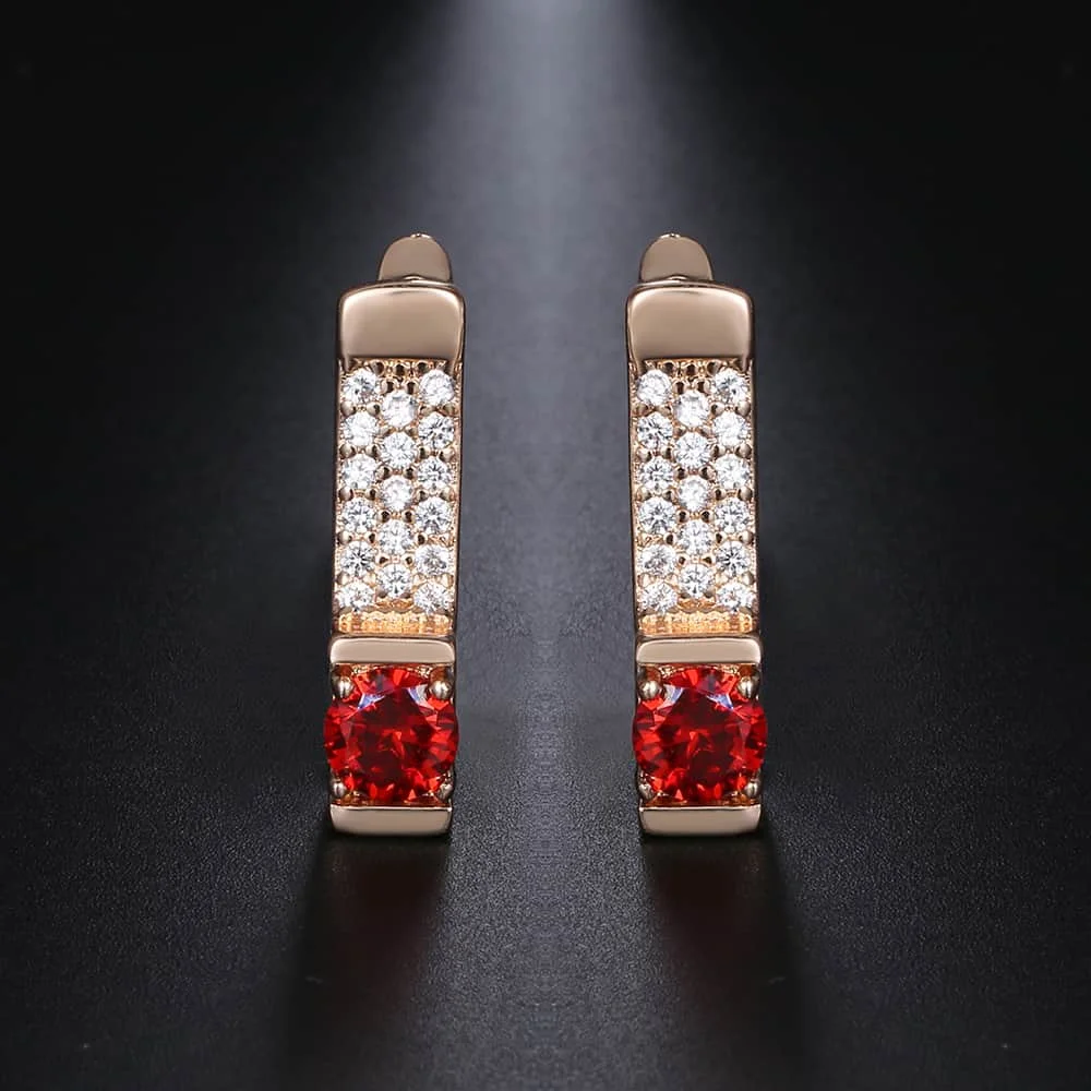 Женские этнические серьги GE155A с красным камнем и кубическим цирконием