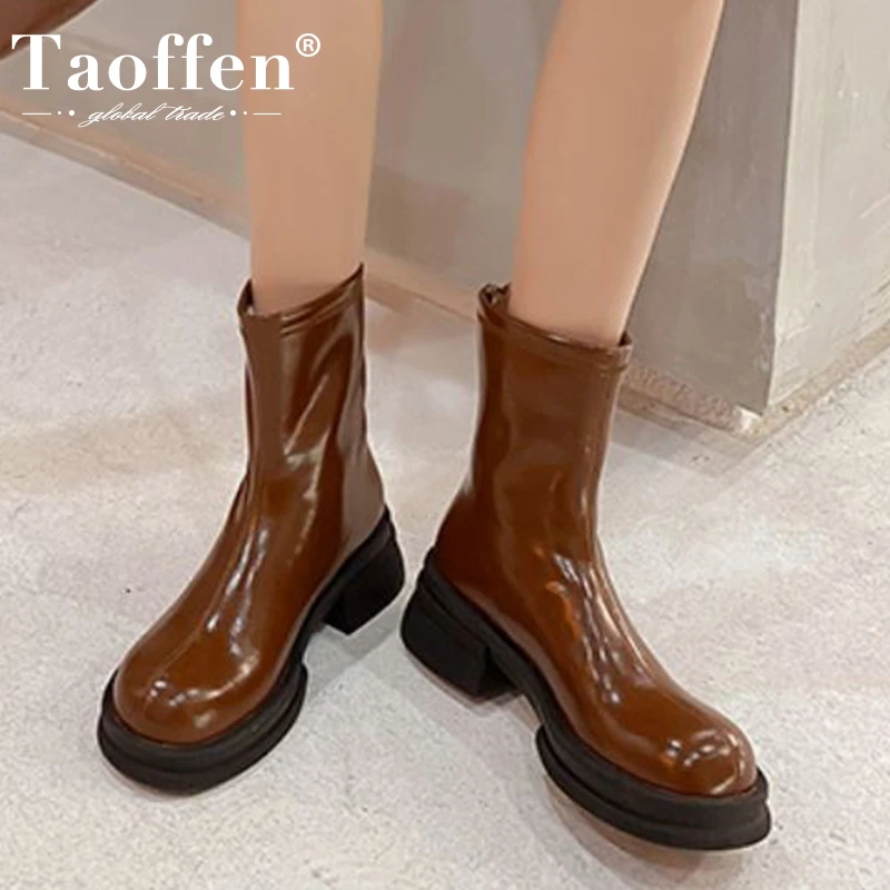 

Taoffen/2022; Женские ботильоны из натуральной кожи; Зимние теплые короткие ботинки на низком каблуке с мехом; Женская обувь; Размеры 34-40