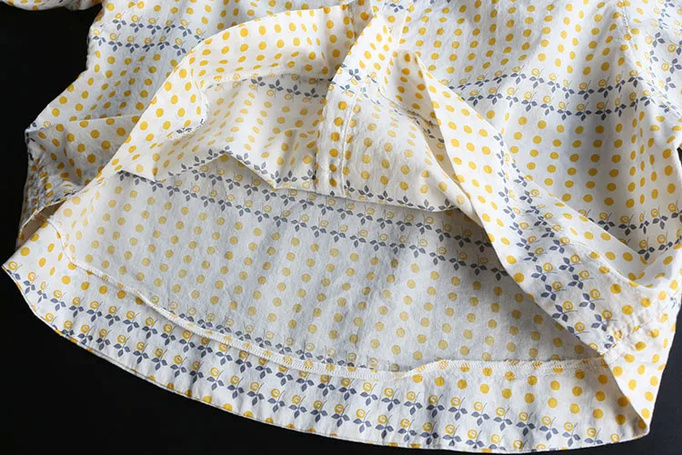 

7582 New Summer Women Tops Mori Girl Polka Dot Print Literary Short Sleeve Stand Collar Shirt Casual Cotton Blouse