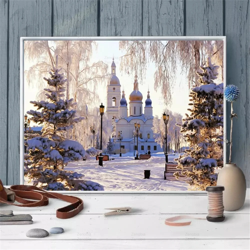 

5D Diamond Painting Full Square/round Drill Winter Castle Diamonds Embroidery Religious Temple Wall Art Home Cuadros Decorations