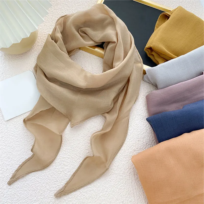 

Female Square Shawls Head Scarfs Bright-coloured Neckerchief Hijab Scarf For Women Cotton Linen Headband Hair Scarves For Ladies