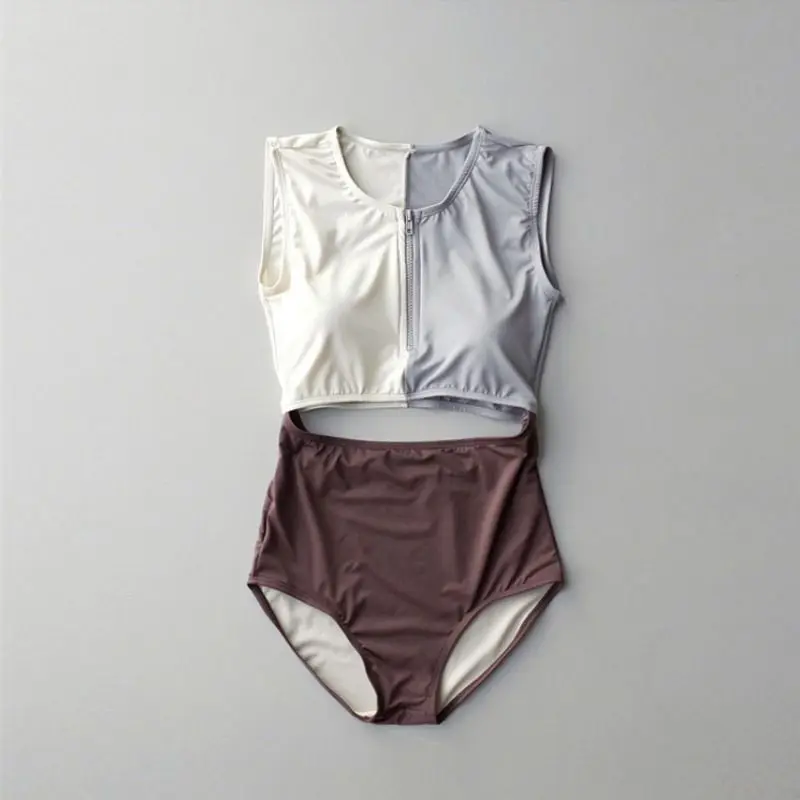 Сексуальный женский купальник с завышенной талией на молнии ажурные трусики