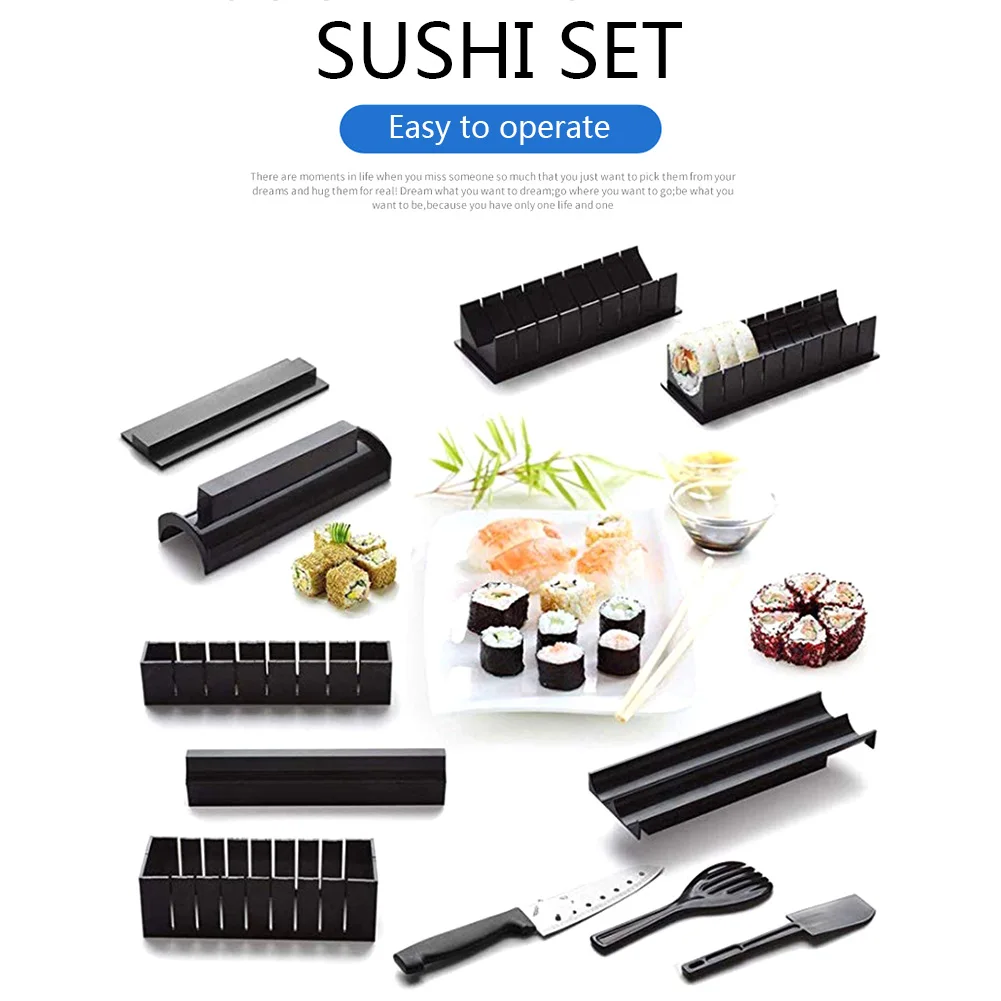 

10pcs Japanese Rice Ball Sushi Maker Mold DIY Roller Making Set Kit Bento Accessories Baking Kitchen Equipment 21x8x7cm