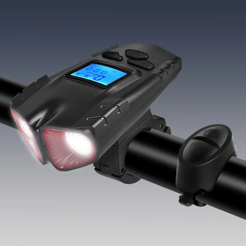 

2021 Bicycle Speedometer Headlight 4 Mode Rechargeable Double Bike Waterproof Light Bell Led Front Lights Cycling Headlight